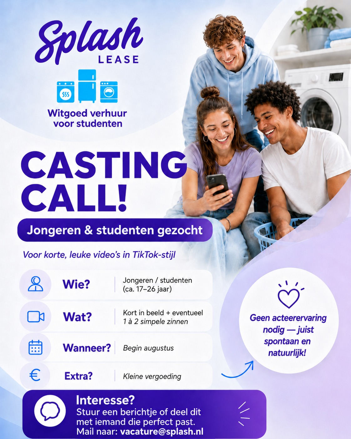 Casting call — jongeren en studenten gezocht voor korte video's in TikTok-stijl